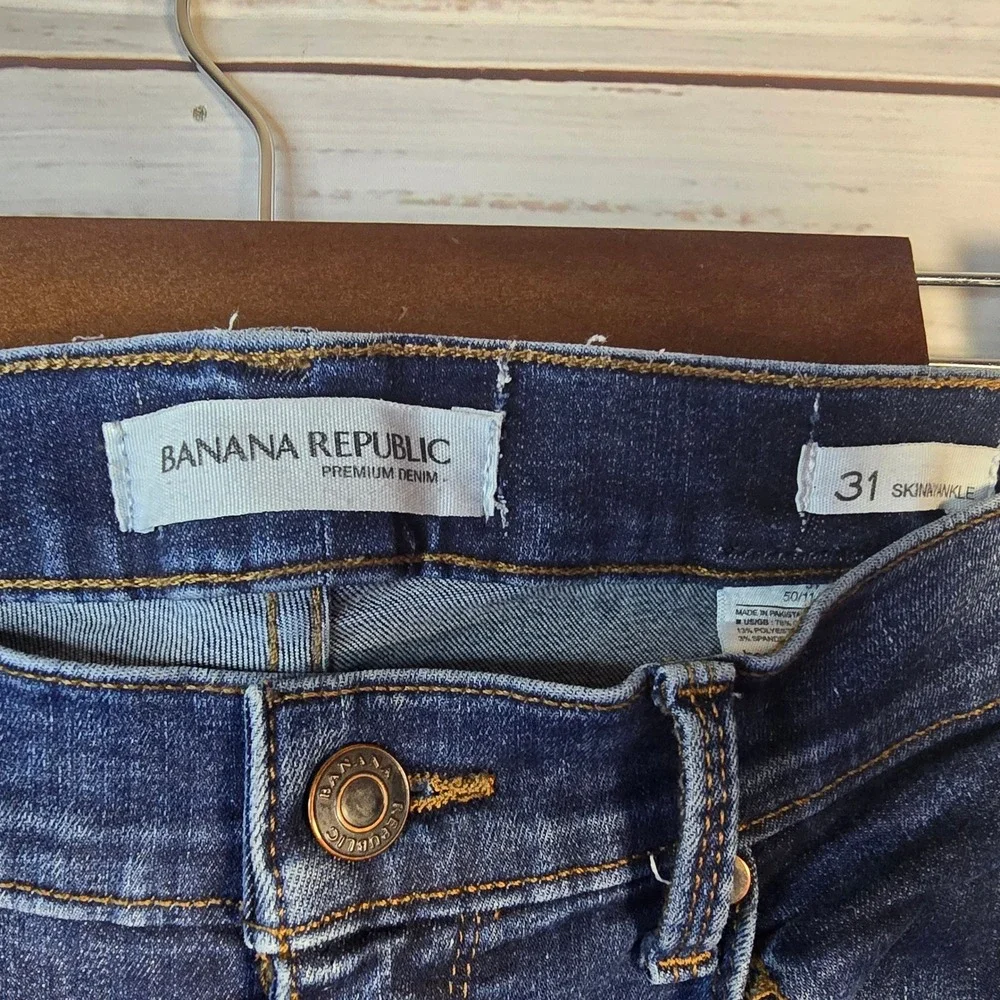 Banana Republic Skinny Ankle Jeans Women's Size 31 Distressed Stretch Denim Dark